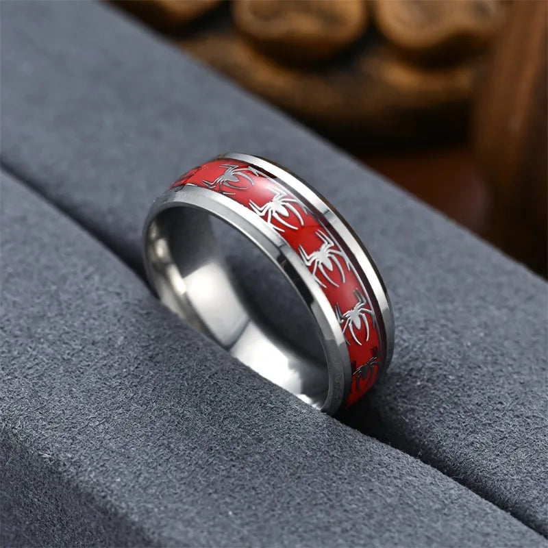 Slanted Edge Oil Drop Patch Red Spider Ring - Image 5