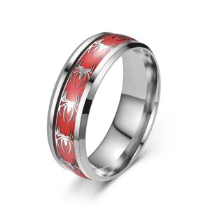 Slanted Edge Oil Drop Patch Red Spider Ring